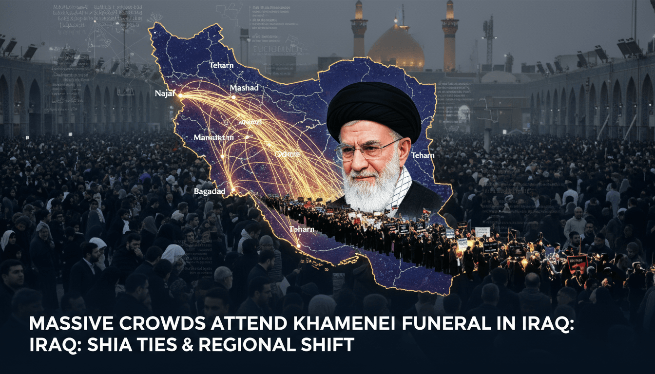 Mourners gather during Ayatollah Khamenei's funeral procession in Najaf, Iraq.
