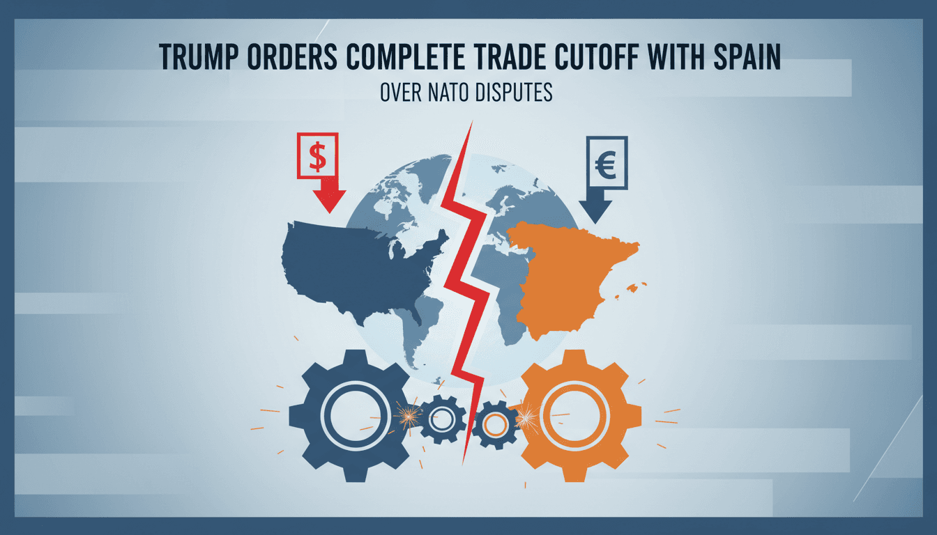 President Trump announcing trade cutoff with Spain during NATO summit.
