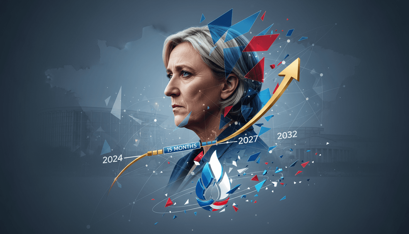 Marine Le Pen speaking at a political rally in France.
