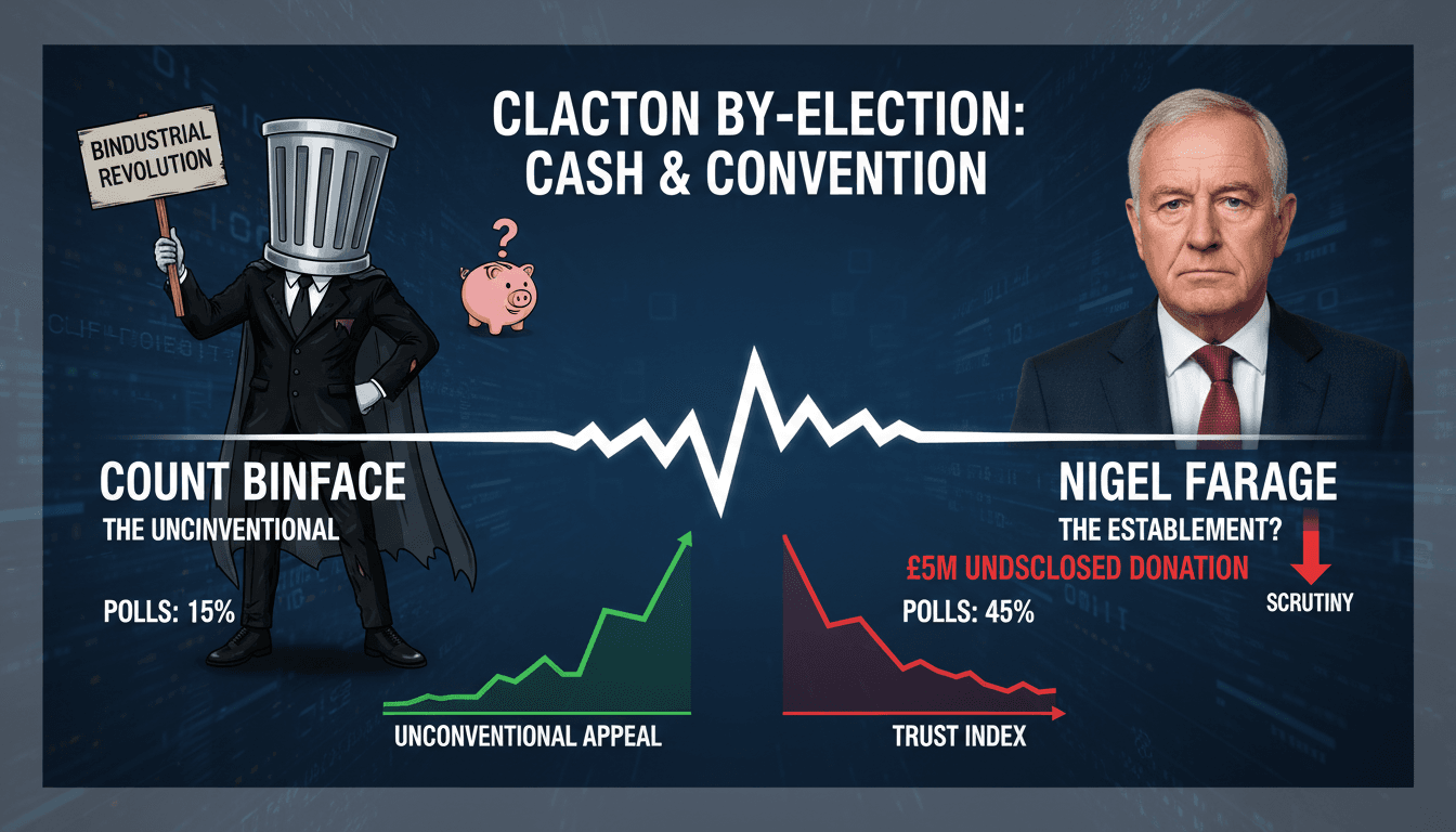 Count Binface and Nigel Farage in a political showdown for Clacton.
