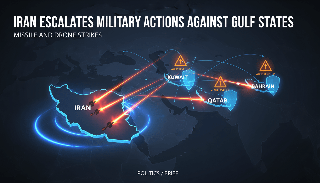 Map highlighting the Gulf states affected by Iran's military actions.
