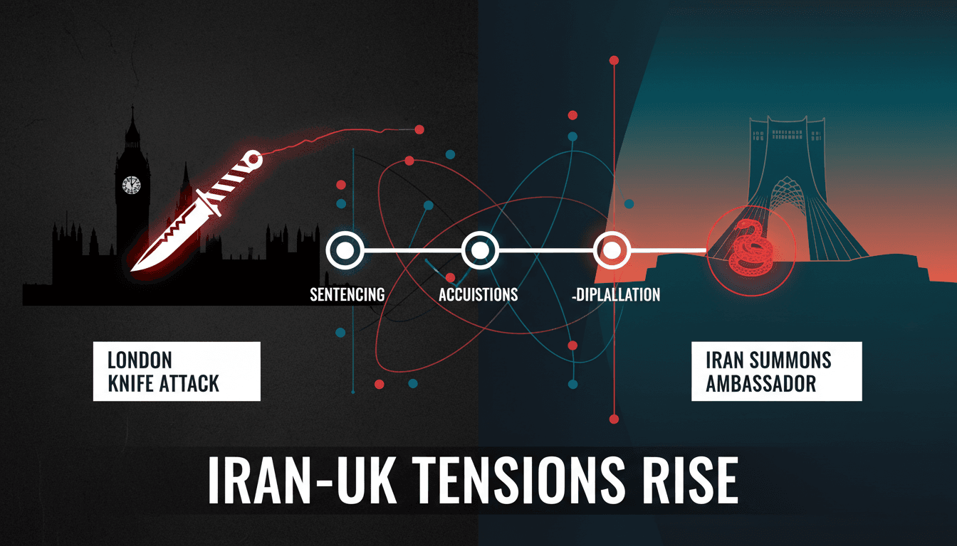 Diplomatic tensions between Iran and the UK over a knife attack in London.