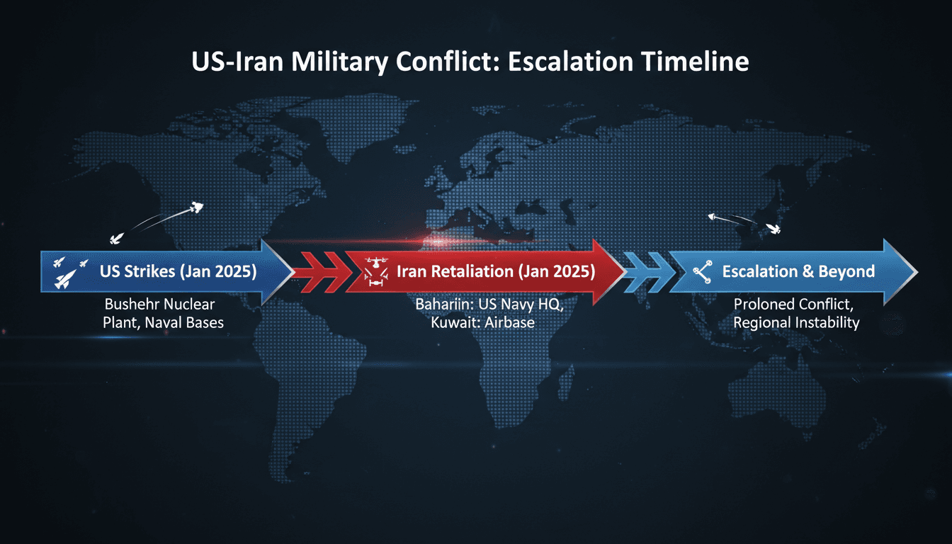 US-Iran military conflict escalation with strikes and retaliatory attacks