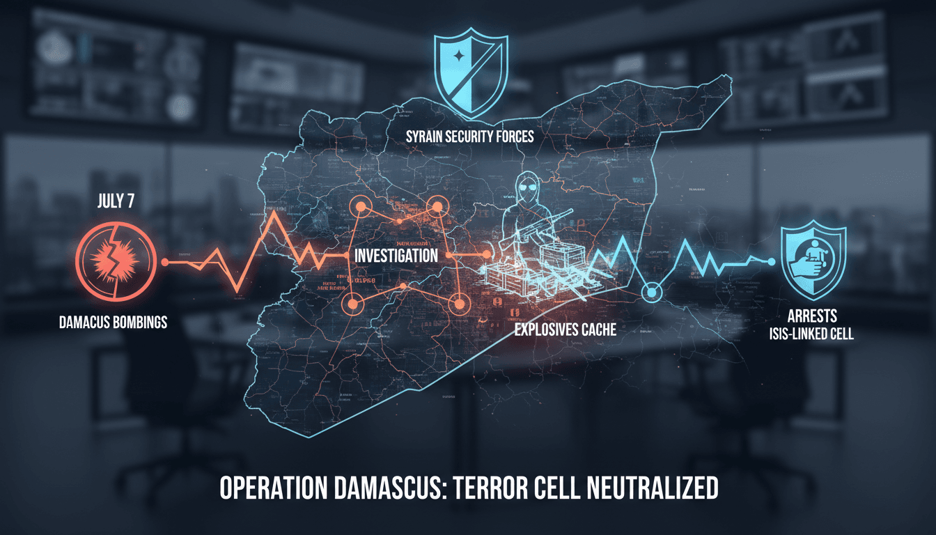 Syrian security forces conducting operations in Damascus after bombings.