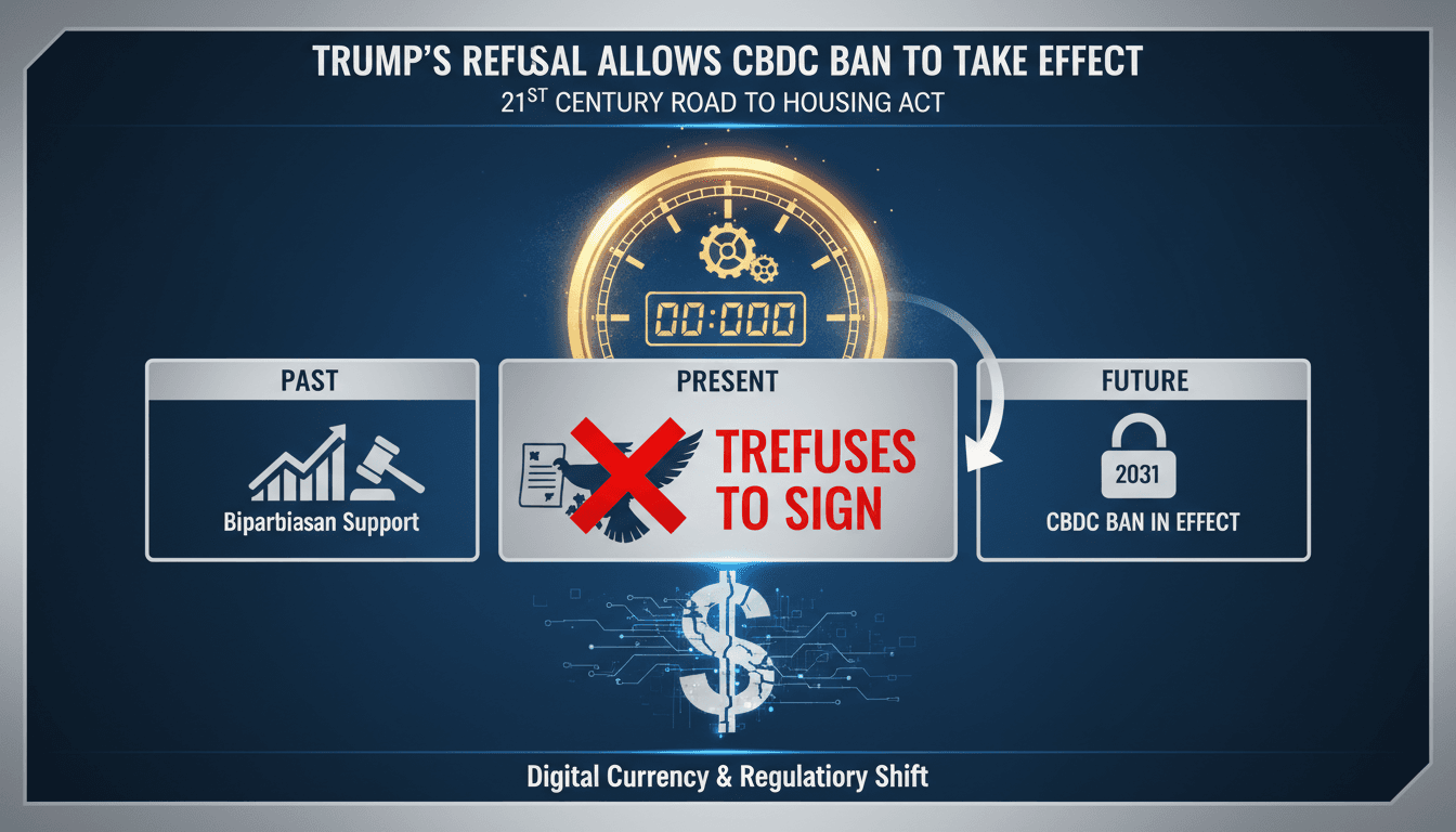 President Trump announcing his refusal to sign the housing bill impacting CBDC regulations.