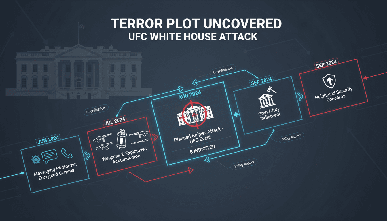 Eight men indicted for plotting a terrorist attack during a UFC event at the White House.