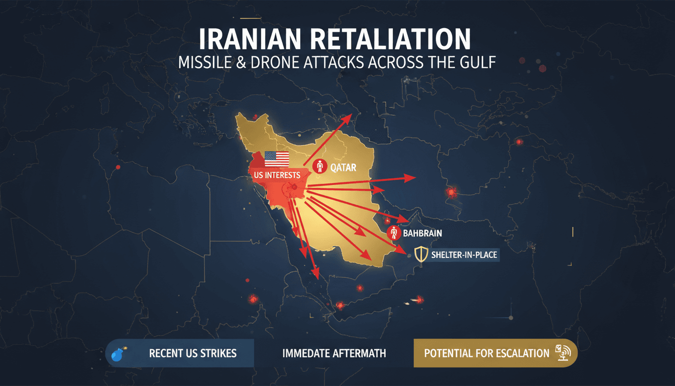 Map showing missile and drone attack locations in the Gulf region