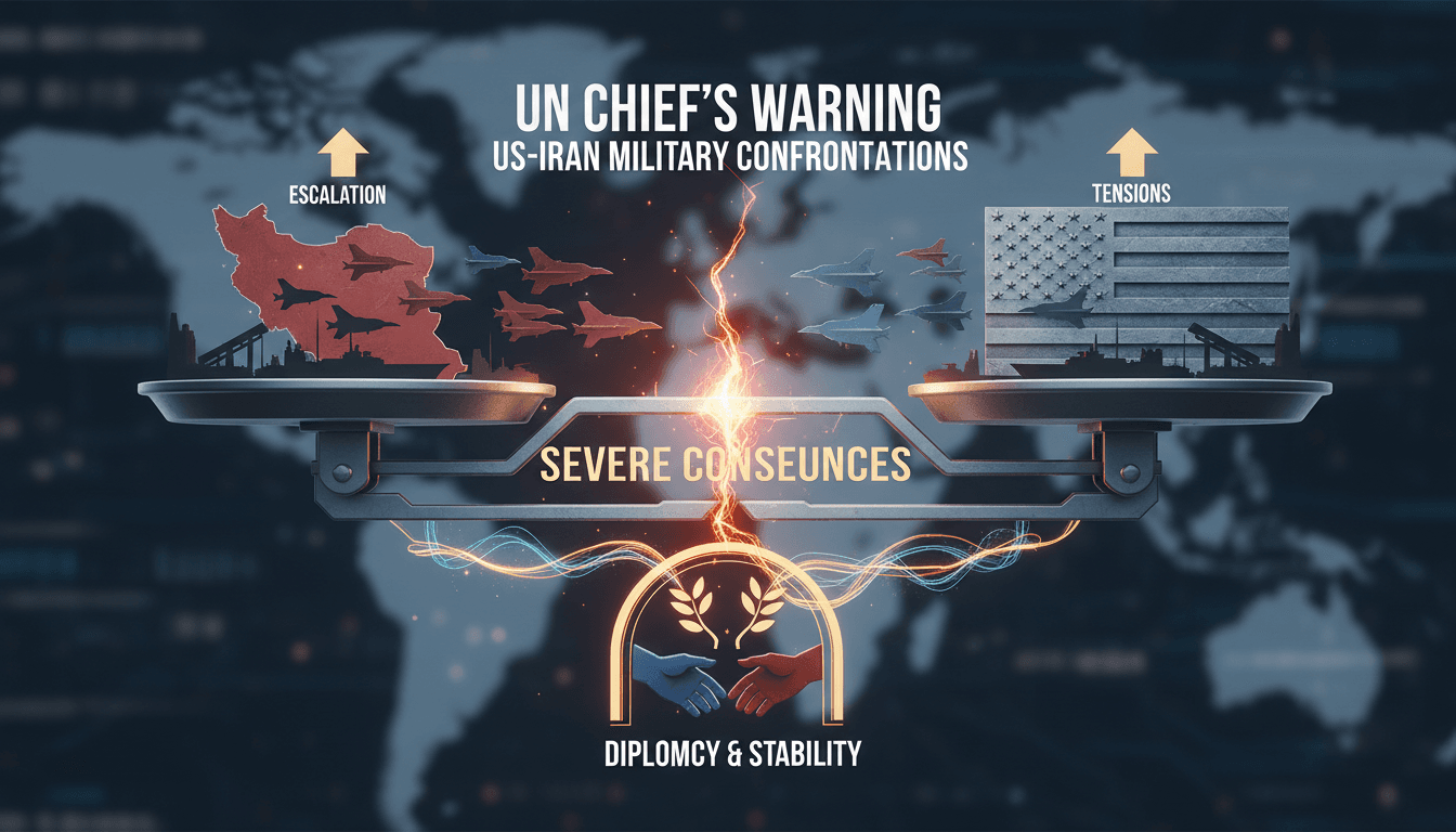 UN Secretary-General Antonio Guterres addressing military tensions between the US and Iran.