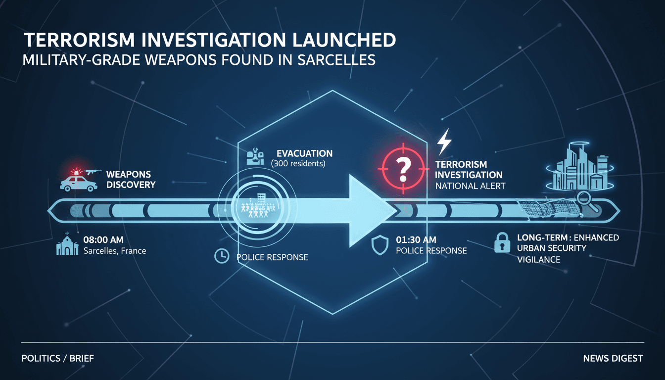 Police investigating a stolen vehicle with military-grade weapons in Sarcelles.