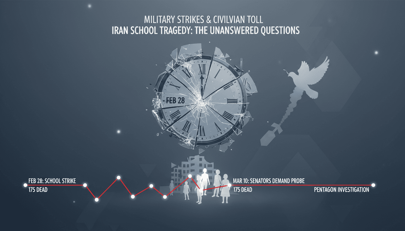 A somber image depicting the aftermath of the missile strike on the girls' school in Iran.