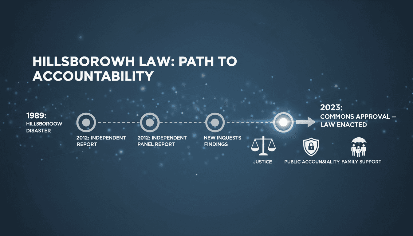 A visual representation of the Hillsborough Law and its impact on public accountability.