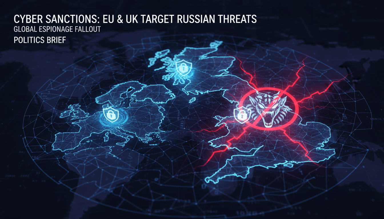 EU and UK flags with a digital cybersecurity theme