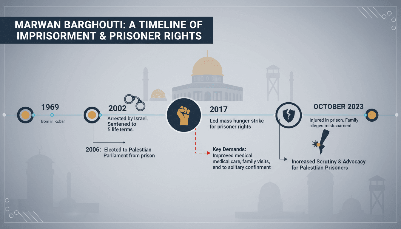 Marwan Barghouti in a prison setting, highlighting human rights concerns.