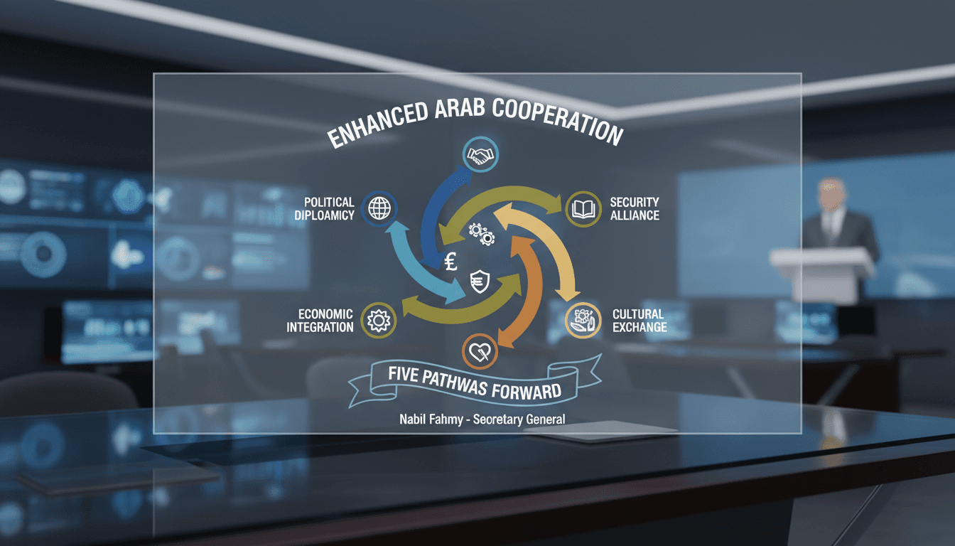 Nabil Fahmy announcing the new Arab cooperation plan at a press conference.