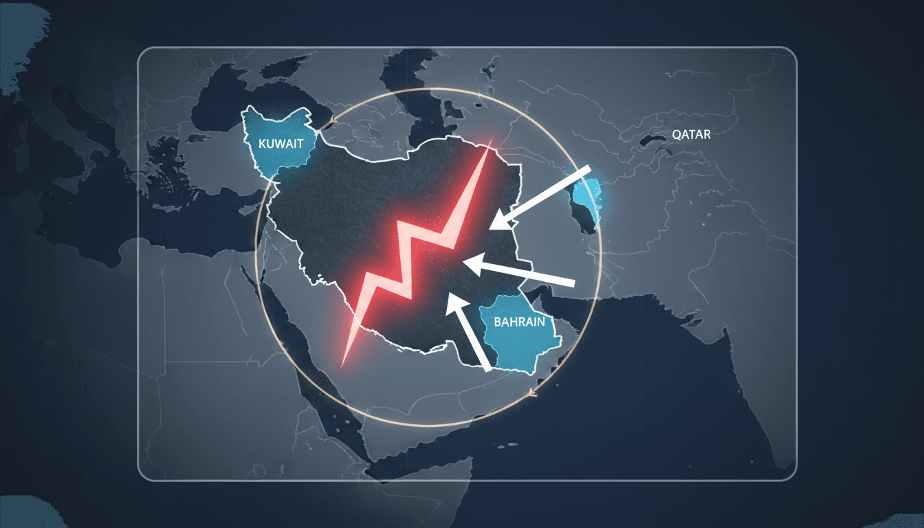 Map of the Gulf region highlighting affected countries and Iranian military actions.