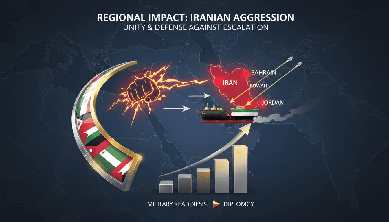 Map highlighting the regions affected by Iranian attacks and responses from Gulf nations.