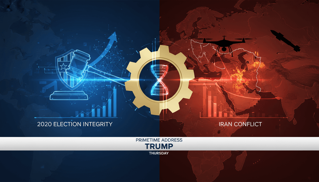 Trump delivering a speech on election integrity and foreign policy.