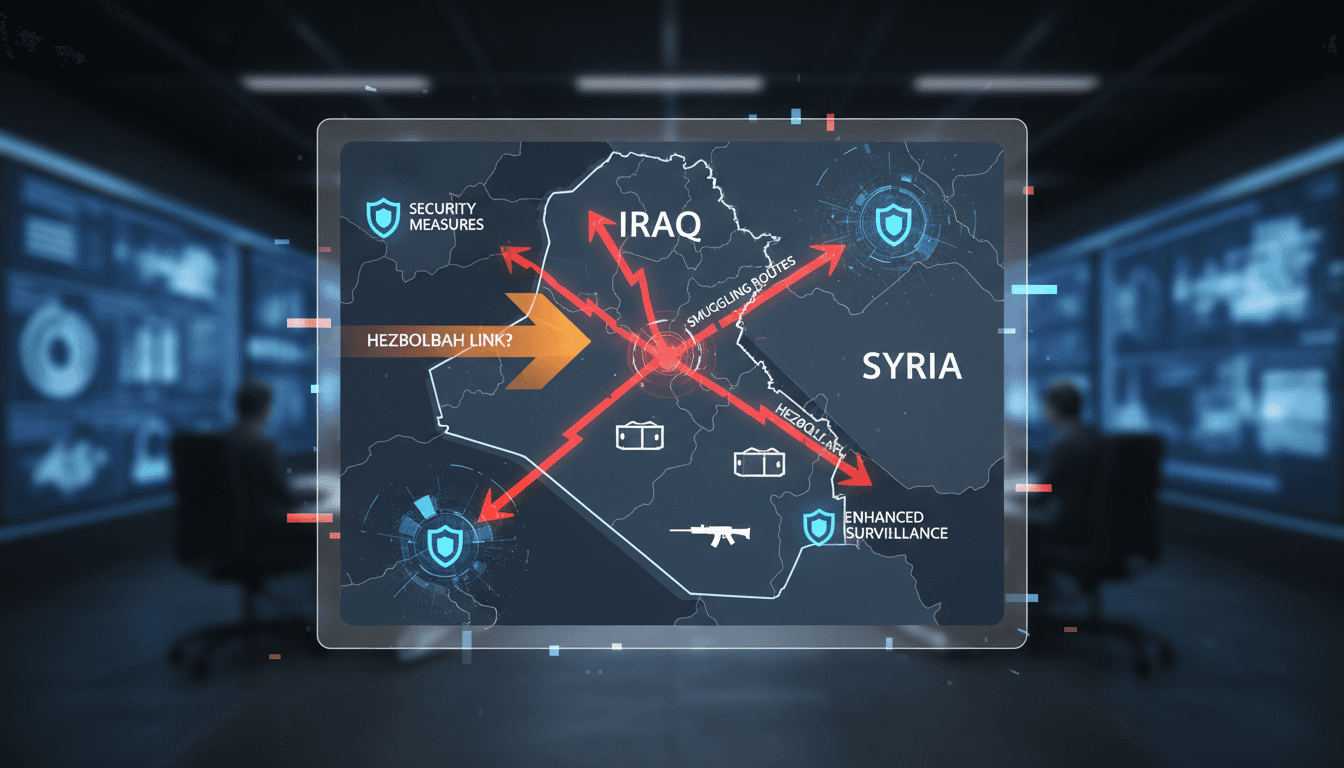 Map illustrating the Iraq-Syria border with arms smuggling routes highlighted.