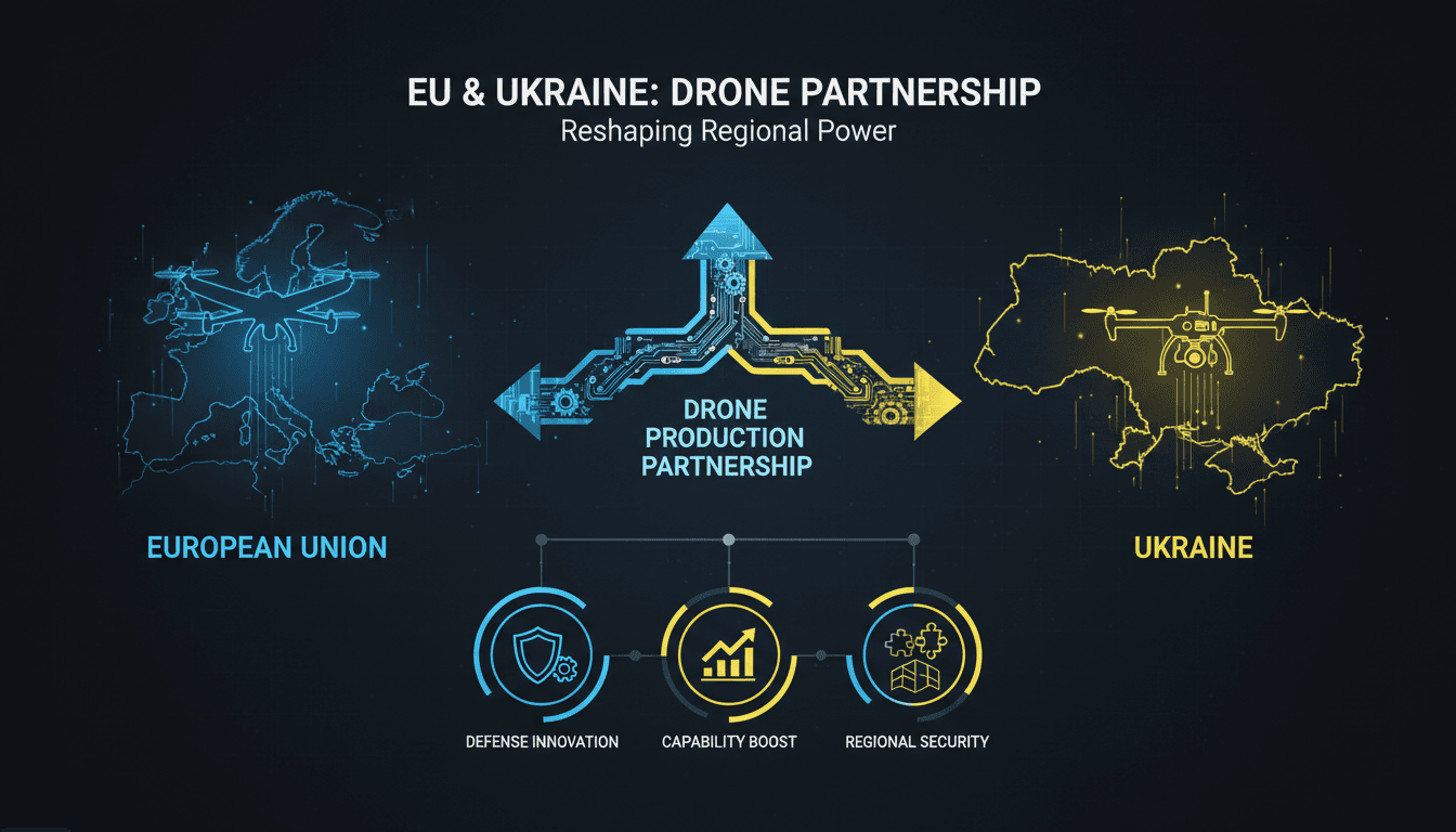 EU and Ukraine leaders signing a drone production partnership agreement