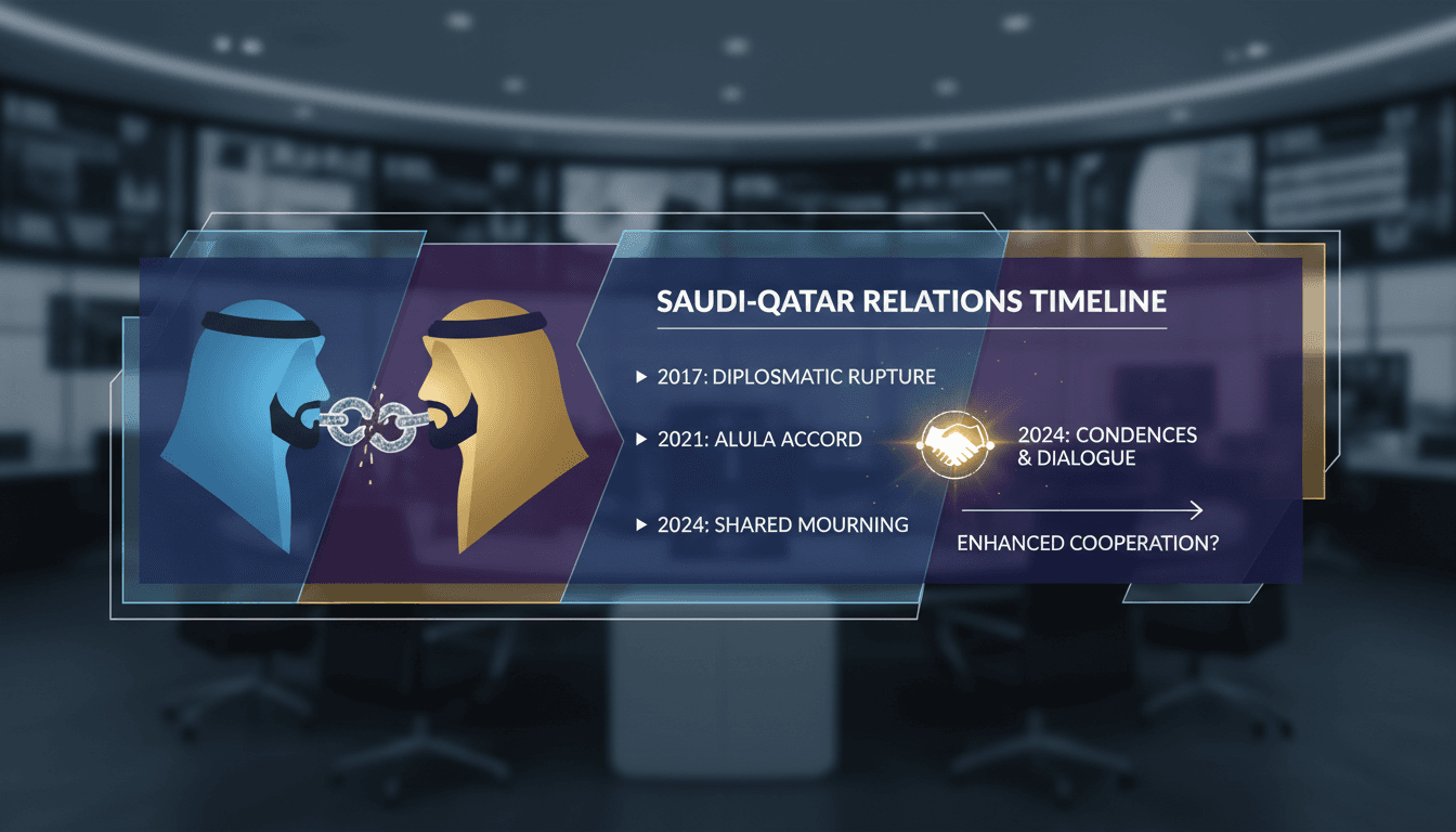 Saudi and Qatari flags symbolizing diplomatic relations during mourning.