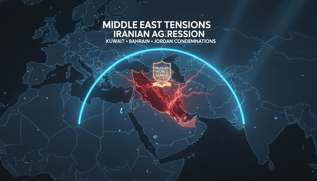 Map of Middle Eastern nations highlighting Iran's aggression against Kuwait, Bahrain, and Jordan.