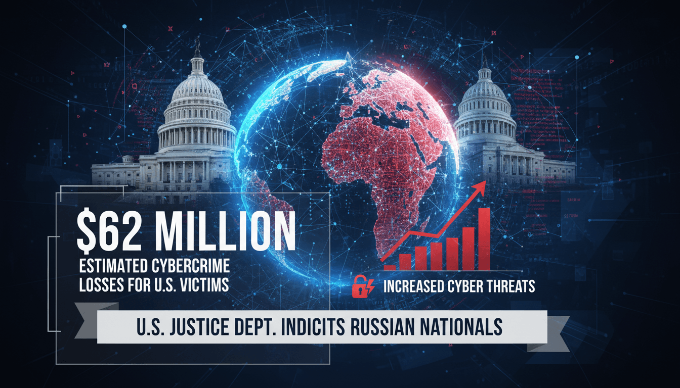 U.S. Justice Department building with cybersecurity theme