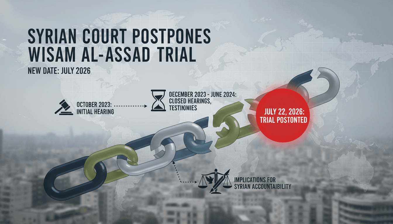 Wisam al-Assad trial postponement announcement in Syria