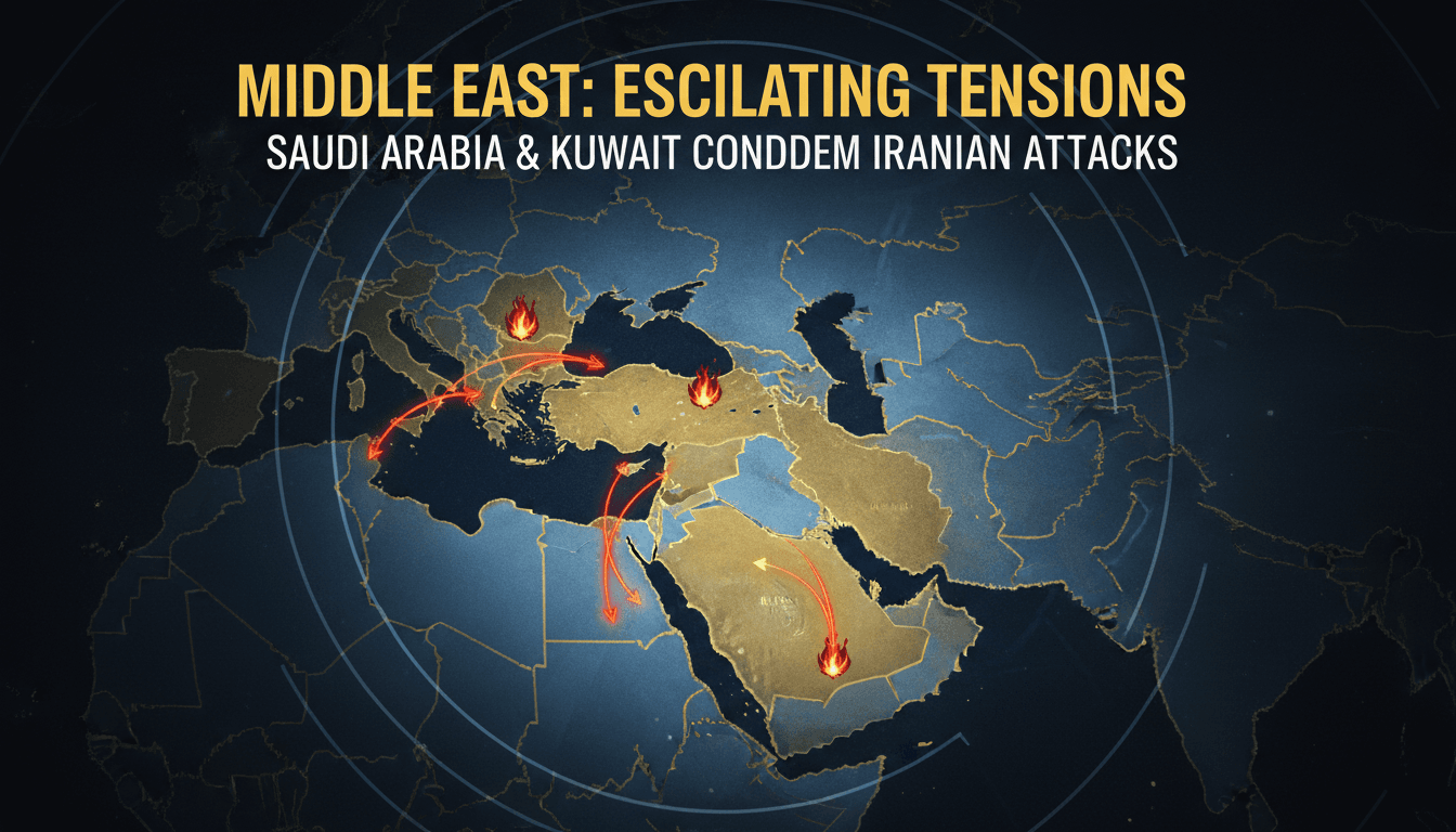 Map of the Middle East highlighting Saudi Arabia, Kuwait, and Iran