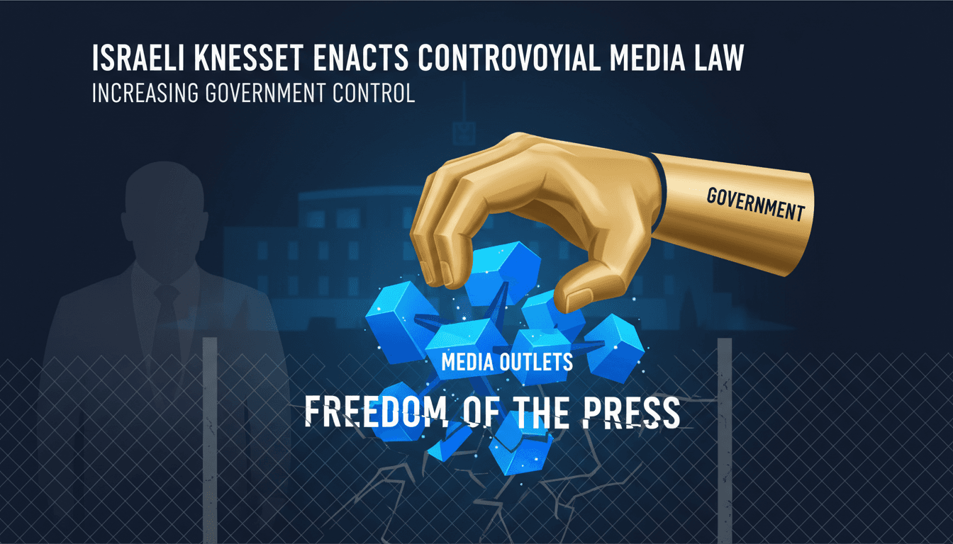 Israeli Knesset building with a focus on media regulation changes