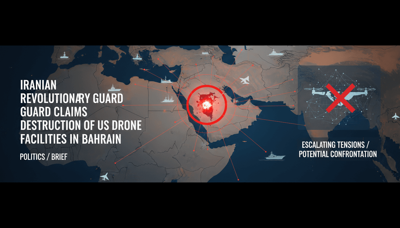 Iranian Revolutionary Guard announces destruction of US drone facilities in Bahrain.