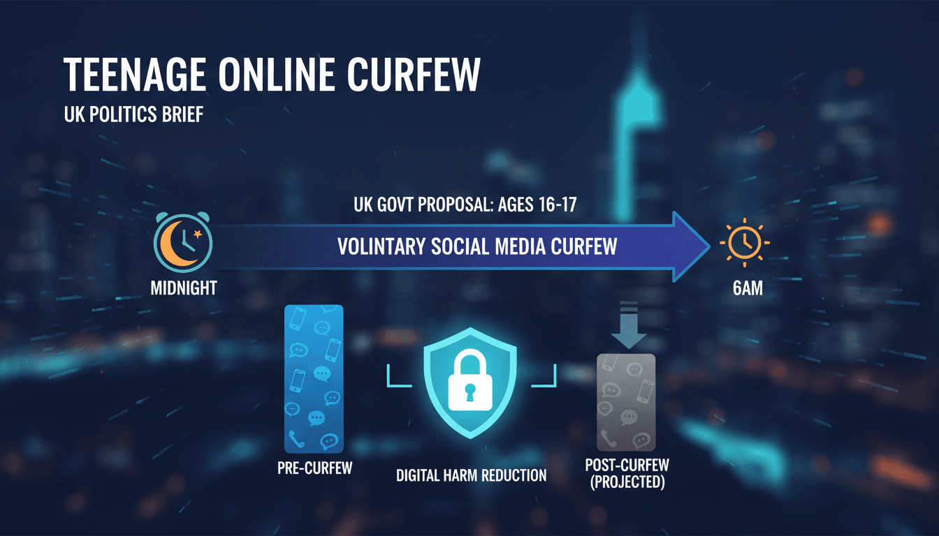 A graphic depicting the proposed social media curfew for teenagers in the UK.