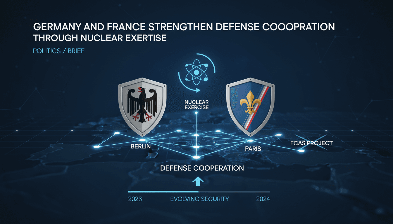 German and French flags symbolizing defense cooperation in Europe.