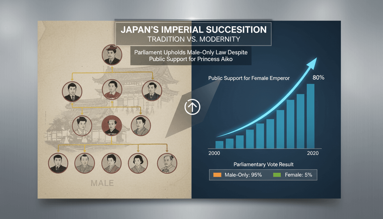 Japan's Parliament building with a focus on the Imperial House Law changes.