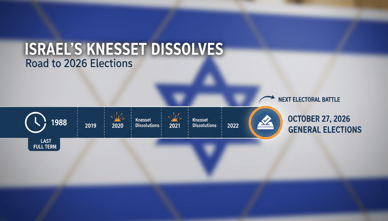 A visual representation of the Knesset building with election dates highlighted.
