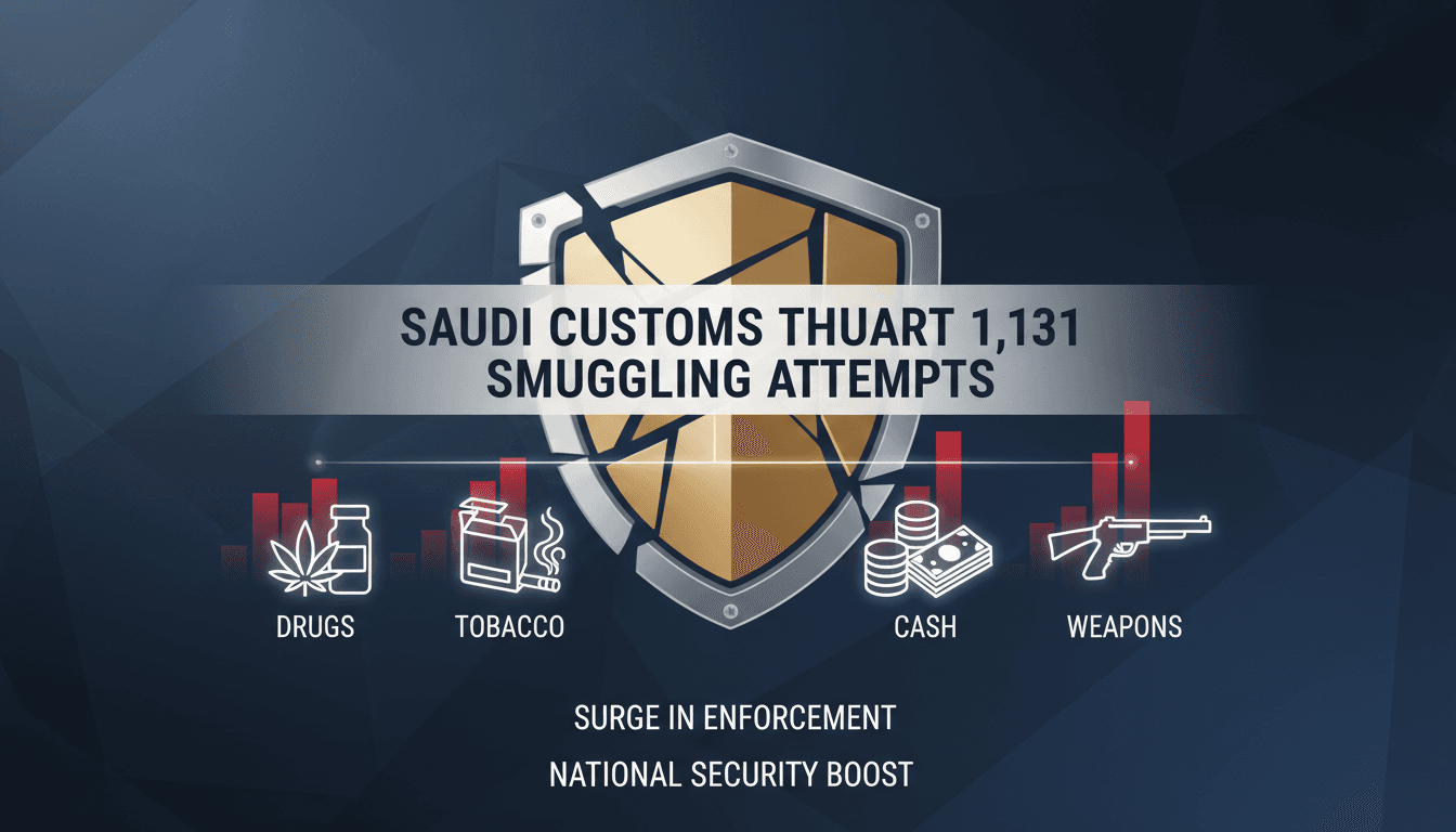 Saudi customs officials inspecting seized illegal goods