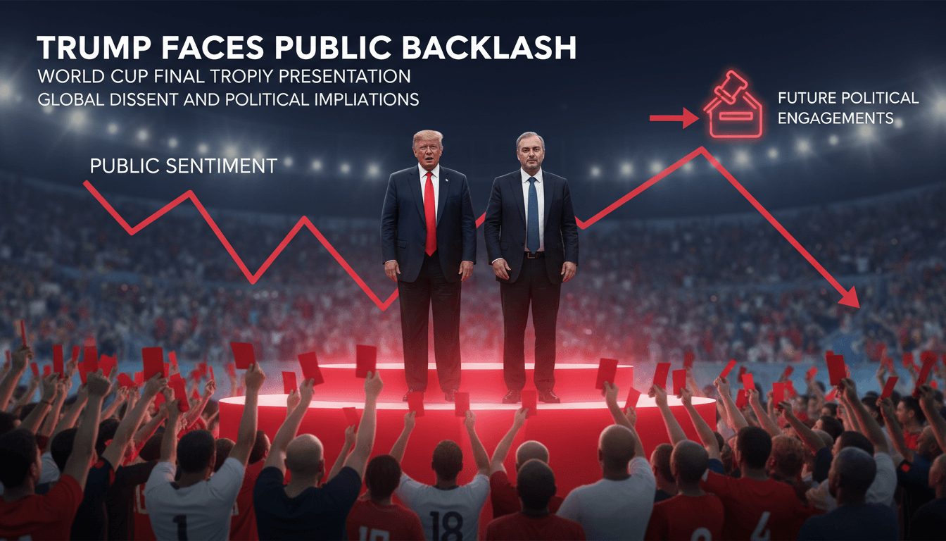 President Trump facing protests during the World Cup final trophy presentation.