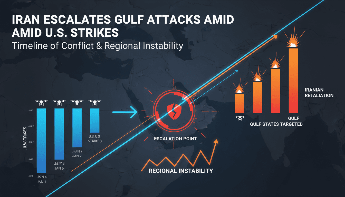 Map illustrating military tensions between Iran and Gulf states