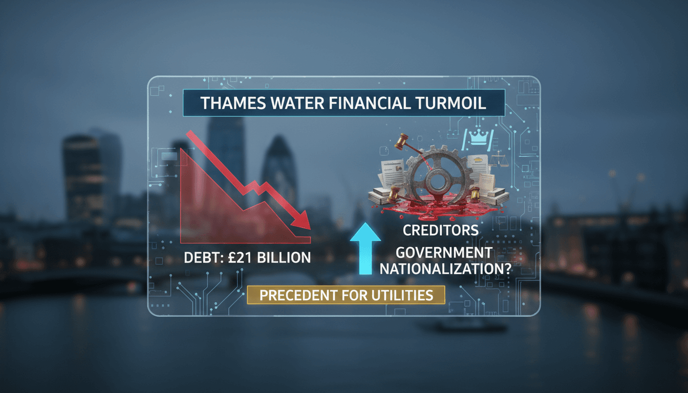 Thames Water logo with a backdrop of financial charts and graphs
