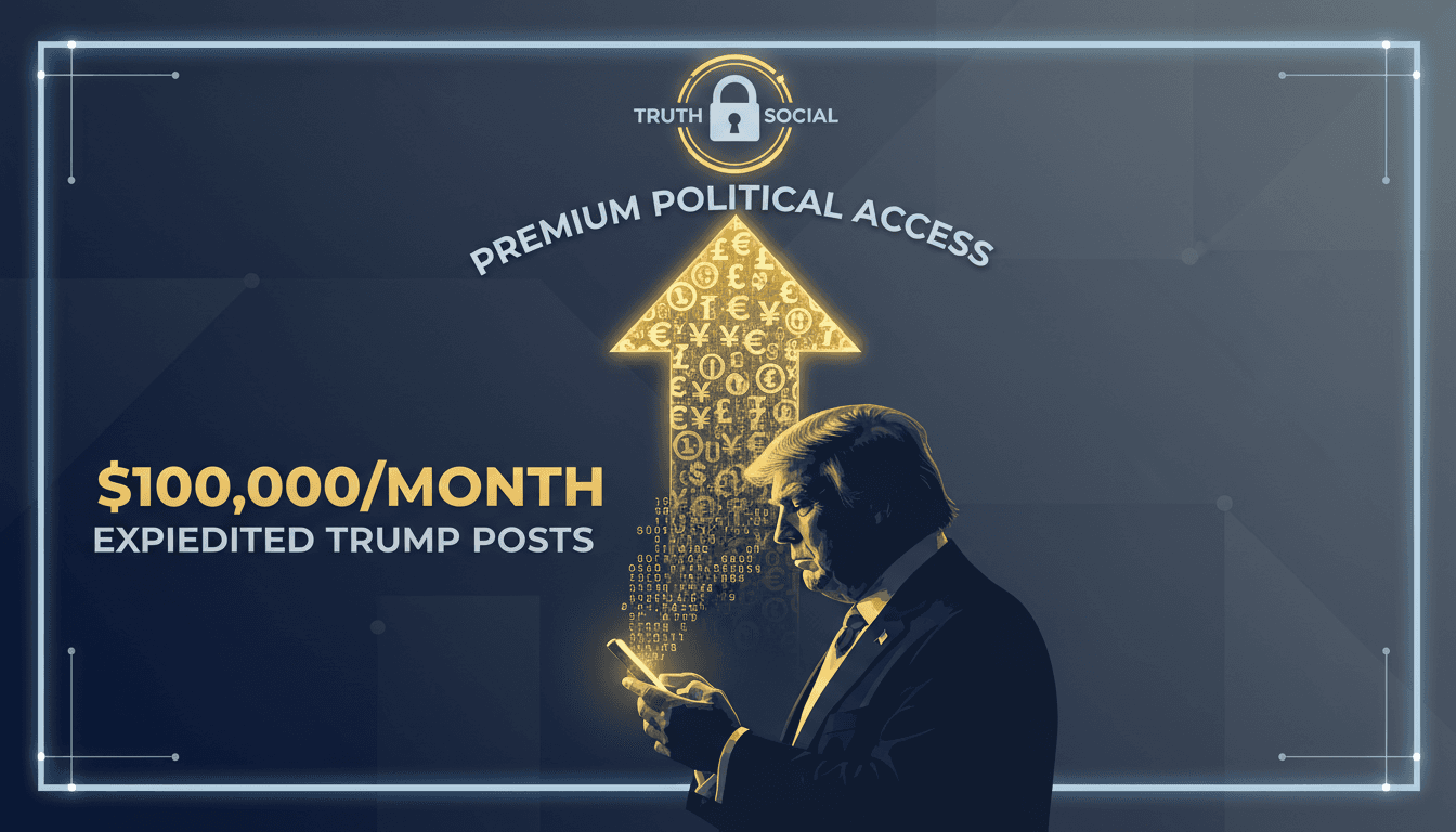 Conceptual image of Trump's posts on social media with a price tag.