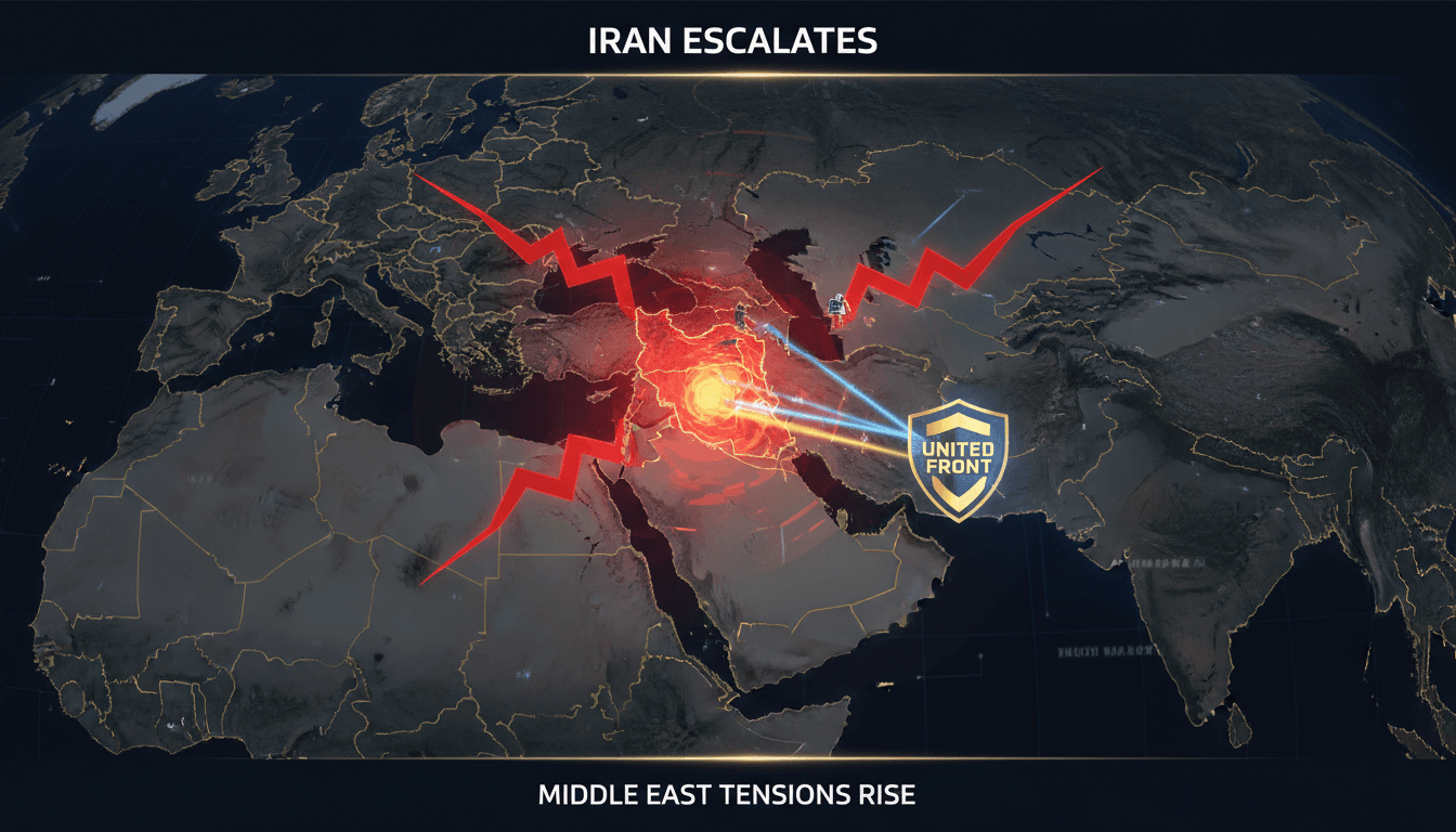 Map showing escalating tensions in the Middle East following Iranian aggression.