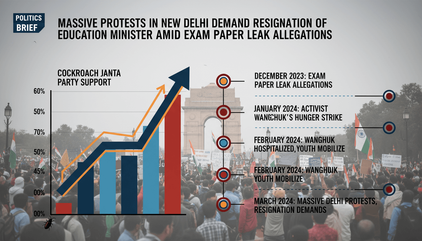 Protesters in New Delhi demanding education reform and minister's resignation.