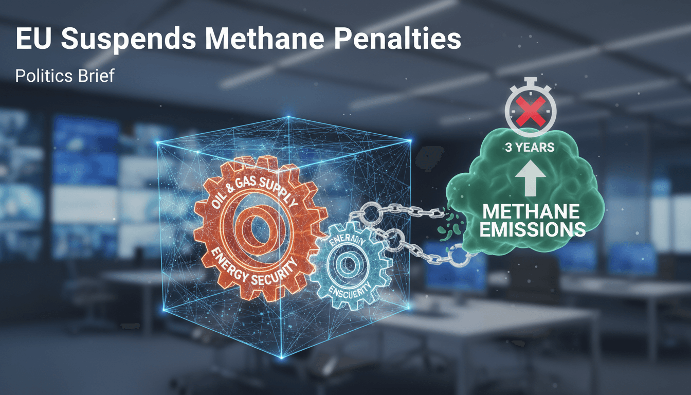 EU flag with oil and gas imagery representing methane emission policies