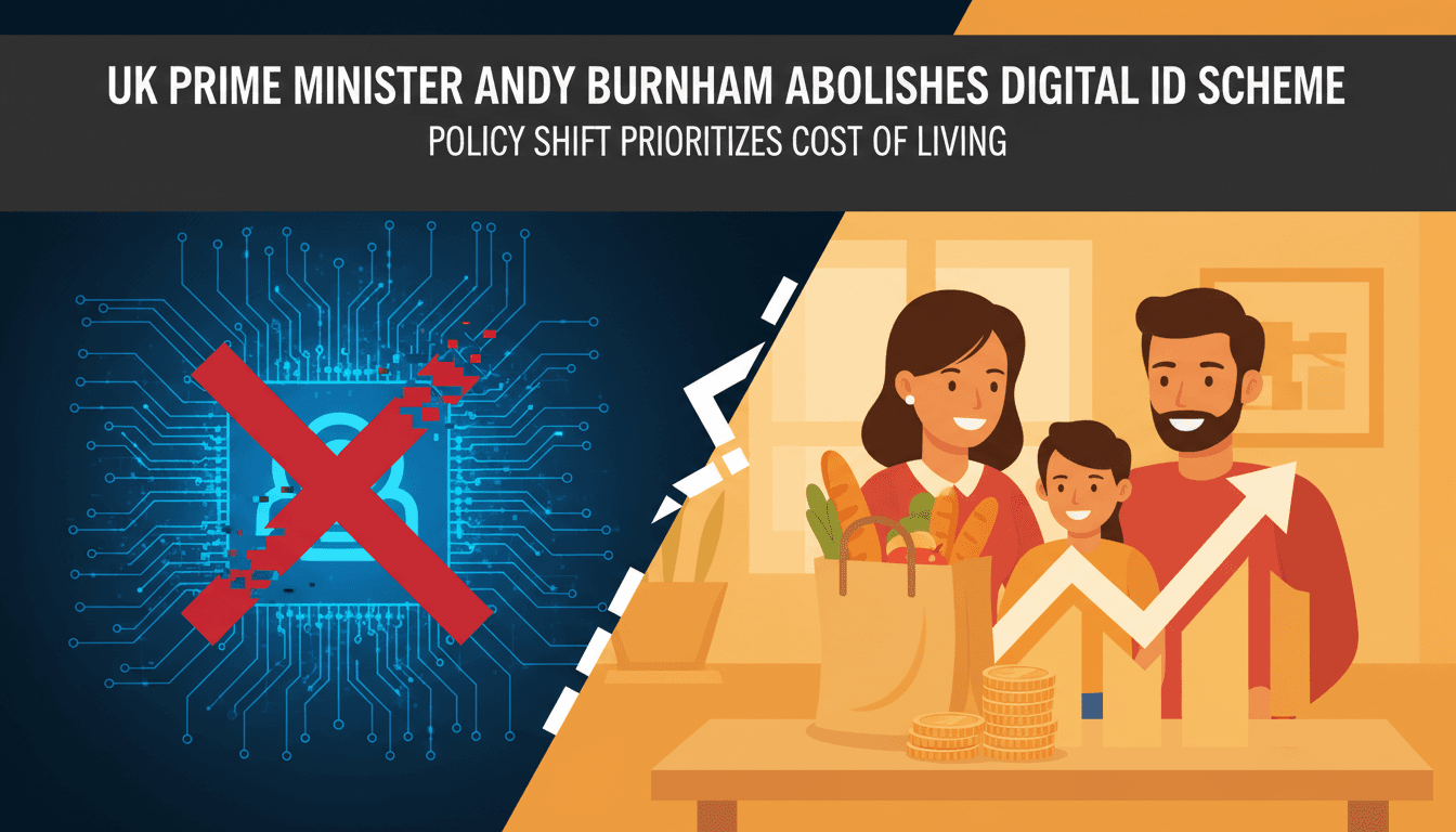 Prime Minister Andy Burnham announcing the cancellation of the digital ID scheme.