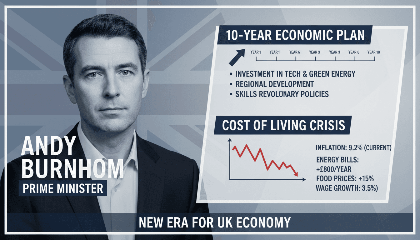 Andy Burnham delivering his inaugural speech as Prime Minister of the UK.