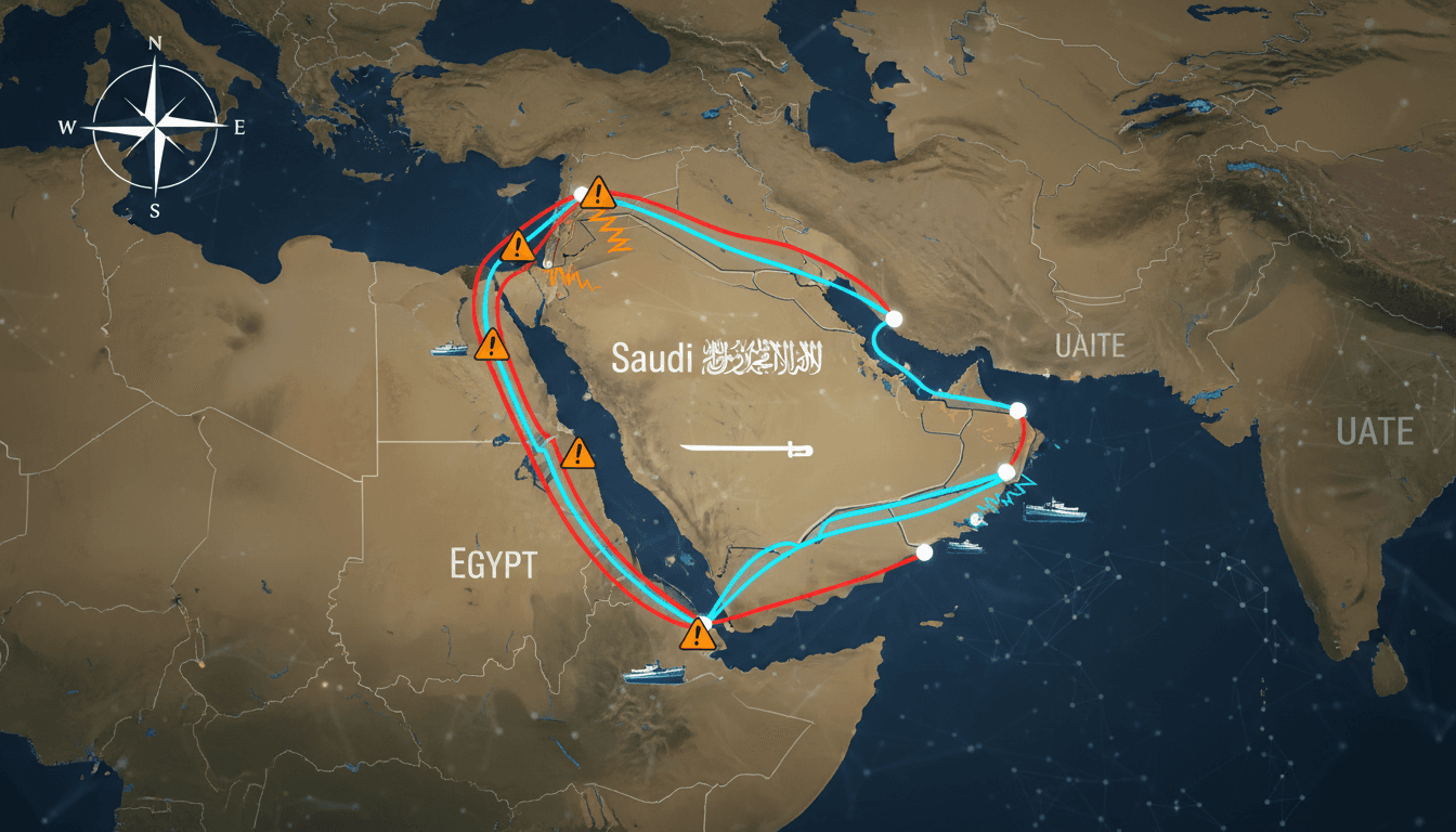 Map of the Gulf region highlighting maritime routes and tensions.
