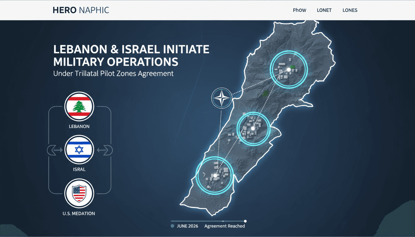 Map showing pilot zones in southern Lebanon and key stakeholders involved in the agreement.