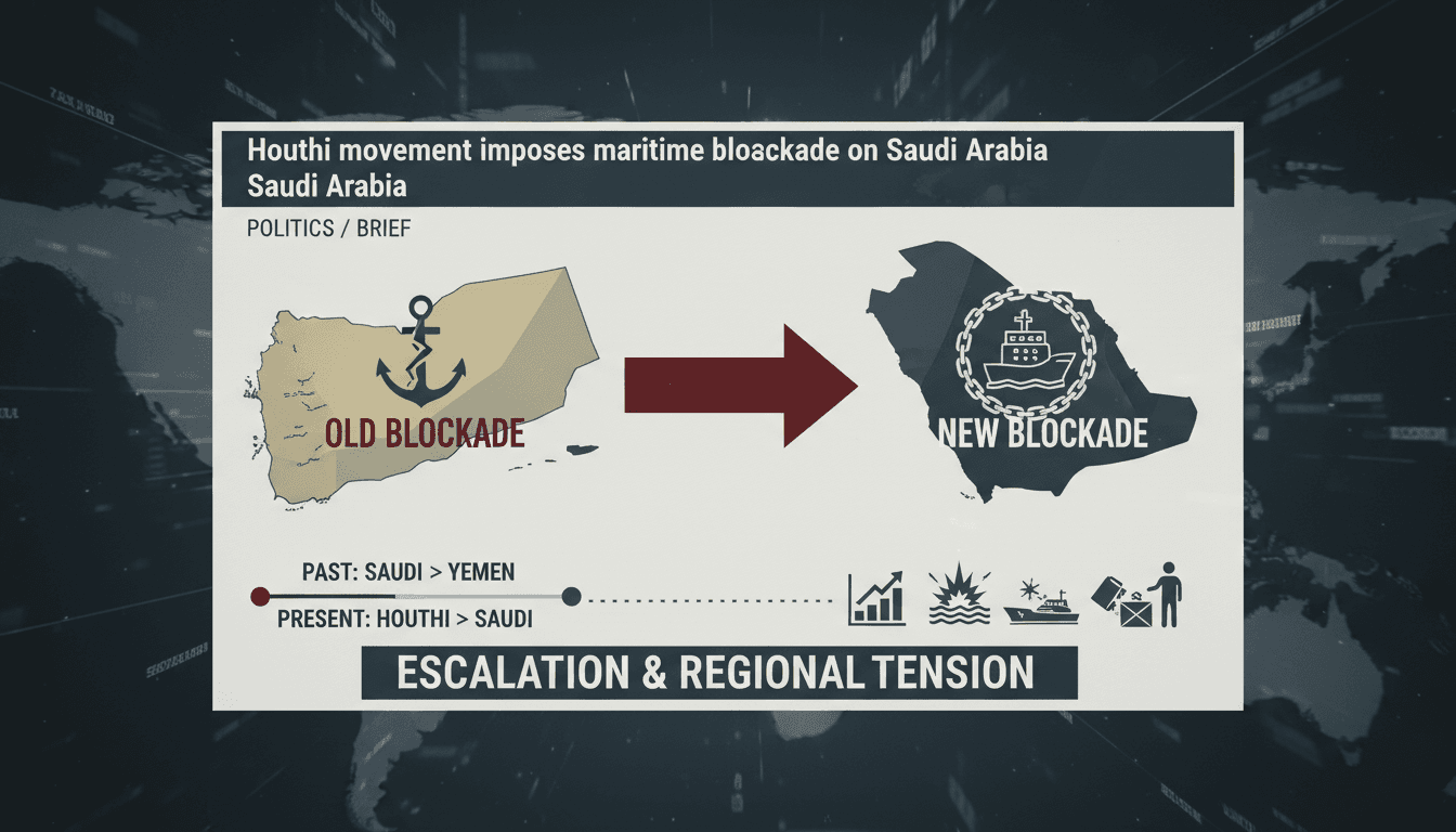 Houthi movement maritime blockade announcement graphic