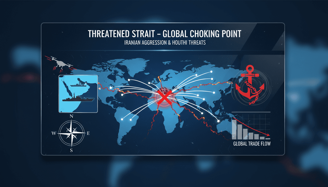 Map highlighting the Bab el-Mandeb Strait and its significance to global shipping routes.