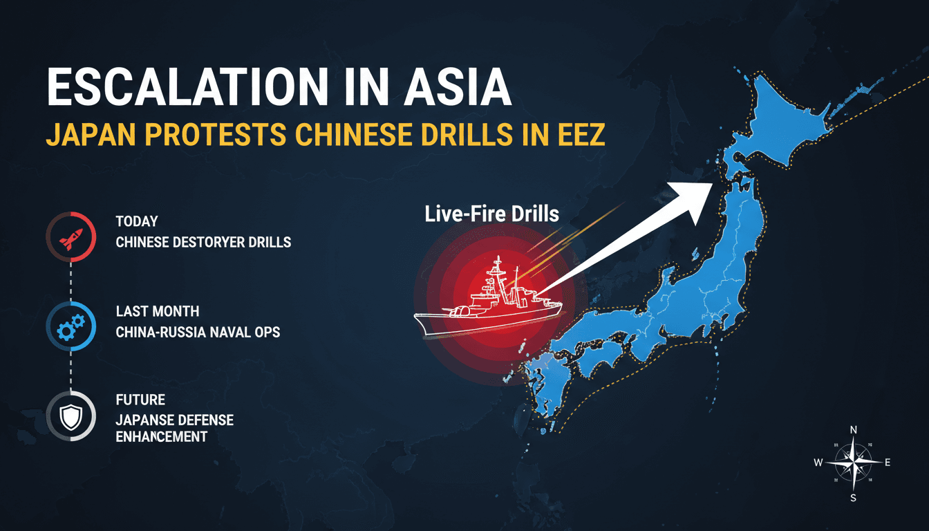 Chinese destroyer conducting live-fire drills in Japan's EEZ.