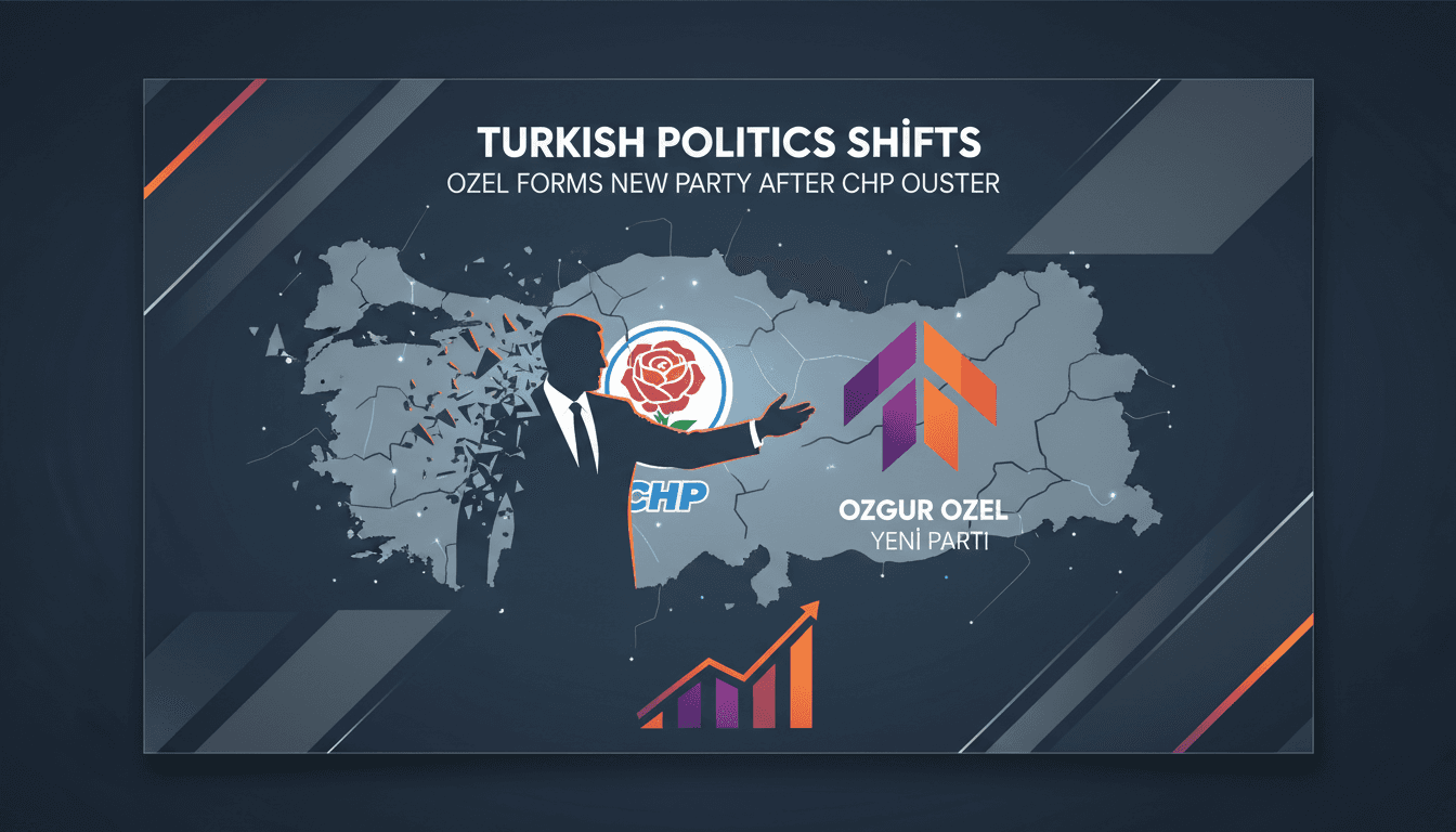 Ozgur Ozel speaking at a press conference about his new political party formation.